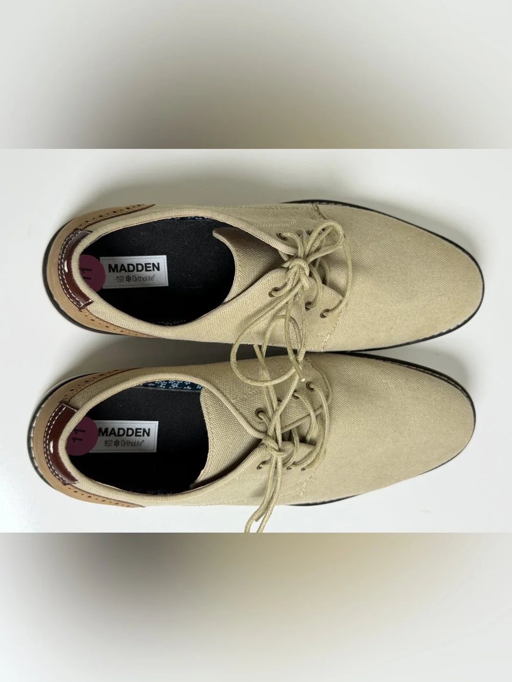 Steve Madden M-Duupon Men’s Sz 11 Tan Canvas Preppy Oxford Shoes Ortholite NWOT